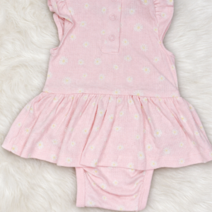 Baby Girl Daisy Print Waffle Knit - Sleeve Dress Romper