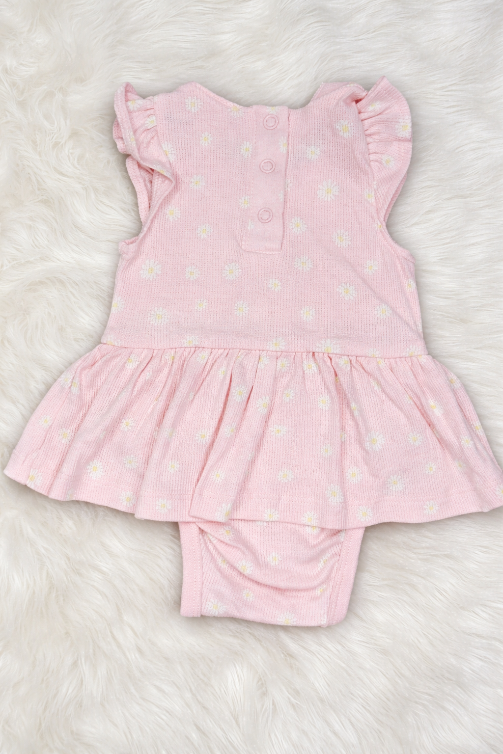 Baby Girl Daisy Print Waffle Knit - Sleeve Dress Romper