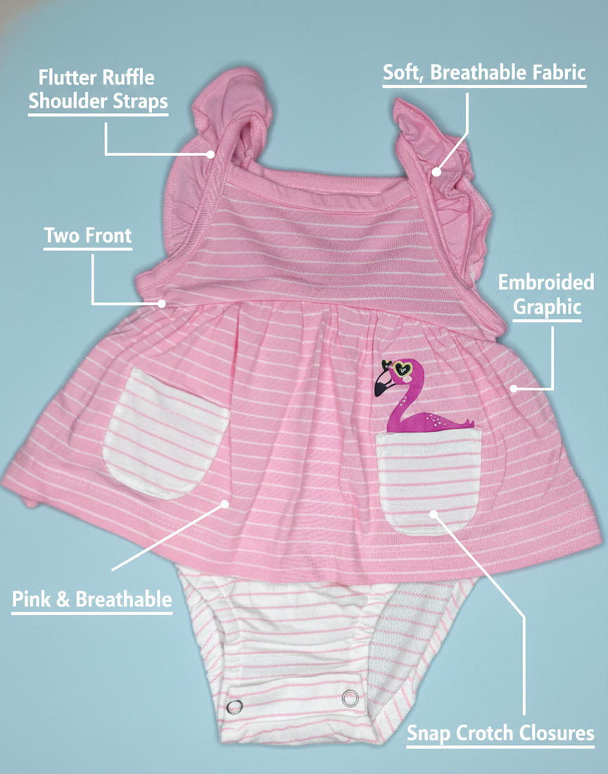 Tropical Flamingo Striped Dress Romper - Image 2