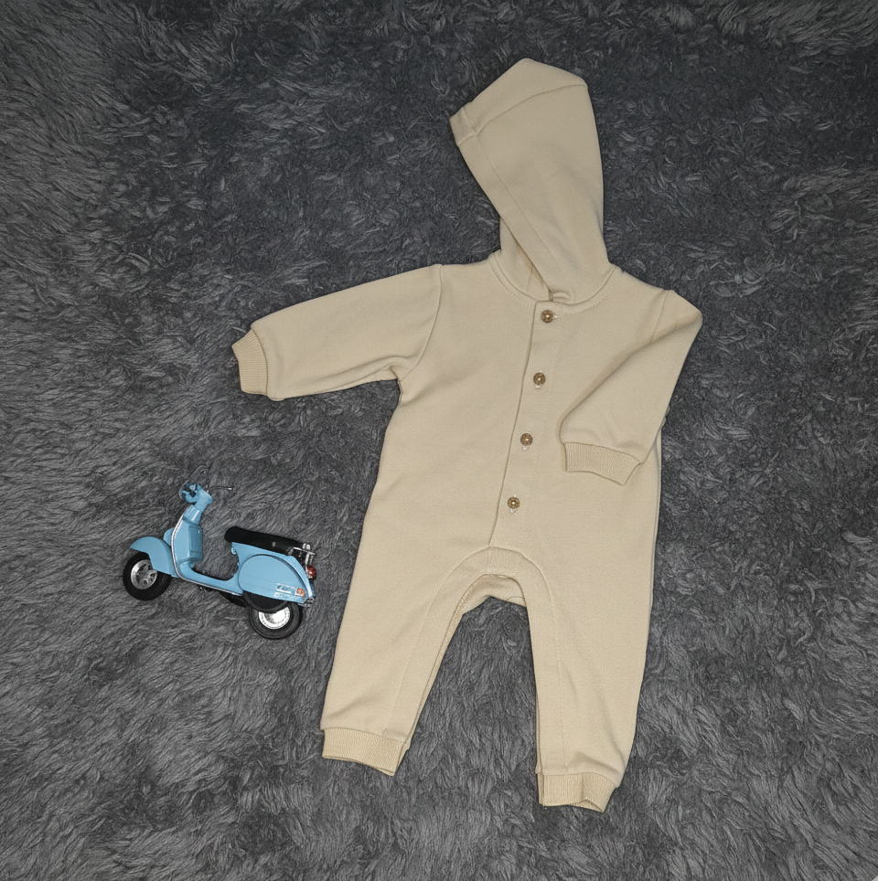 Little Explorer Quilted Hooded Romper - Oatmeal Beige - Image 2