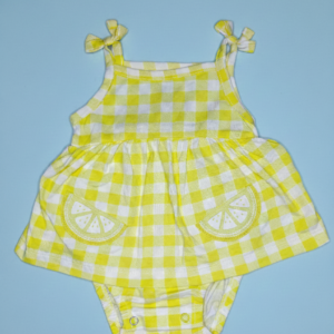 Zesty Lemon Gingham Tiered Dress Romper