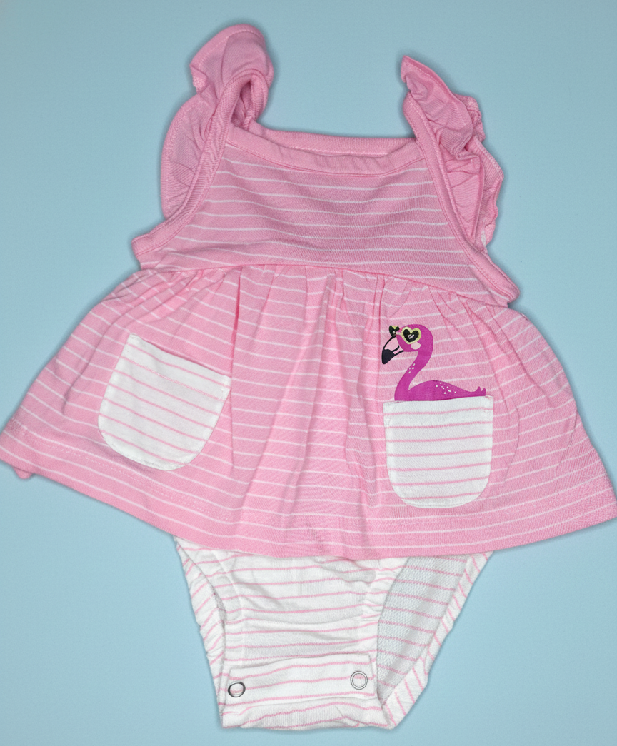 Tropical Flamingo Striped Dress Romper