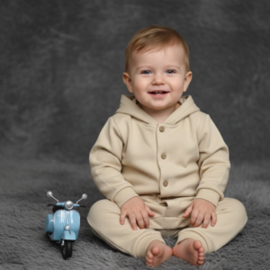 Little Explorer Quilted Hooded Romper - Oatmeal Beige