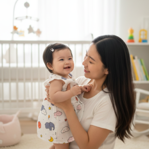 Baby girl muslin cloth with cloud and elephant pattern
