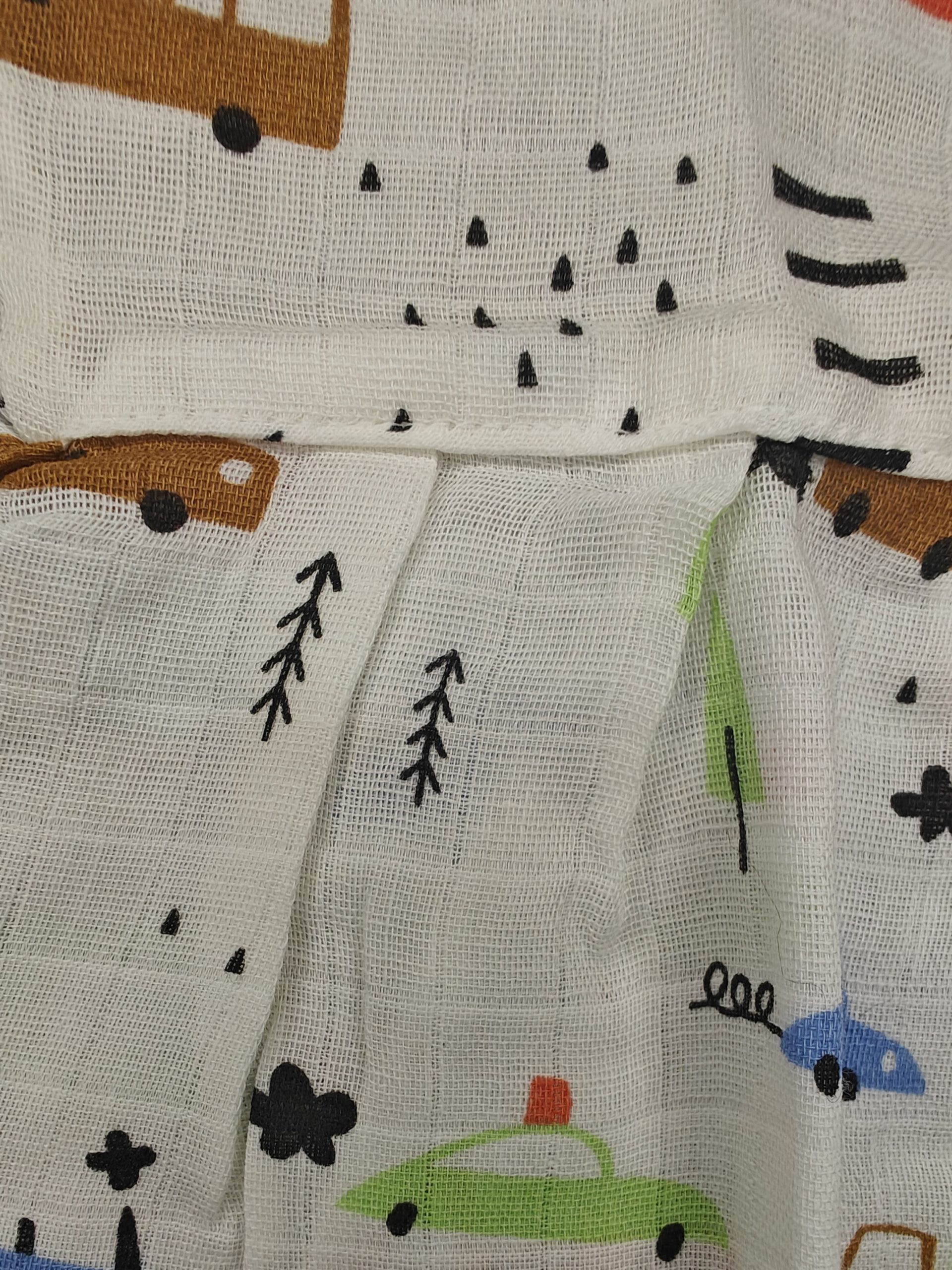 Unisex muslin cloth with truck and fire truck pattern