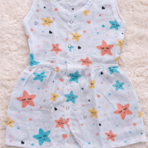 Starry Dreams Baby Sleeveless Muslin Frock "Front Button"