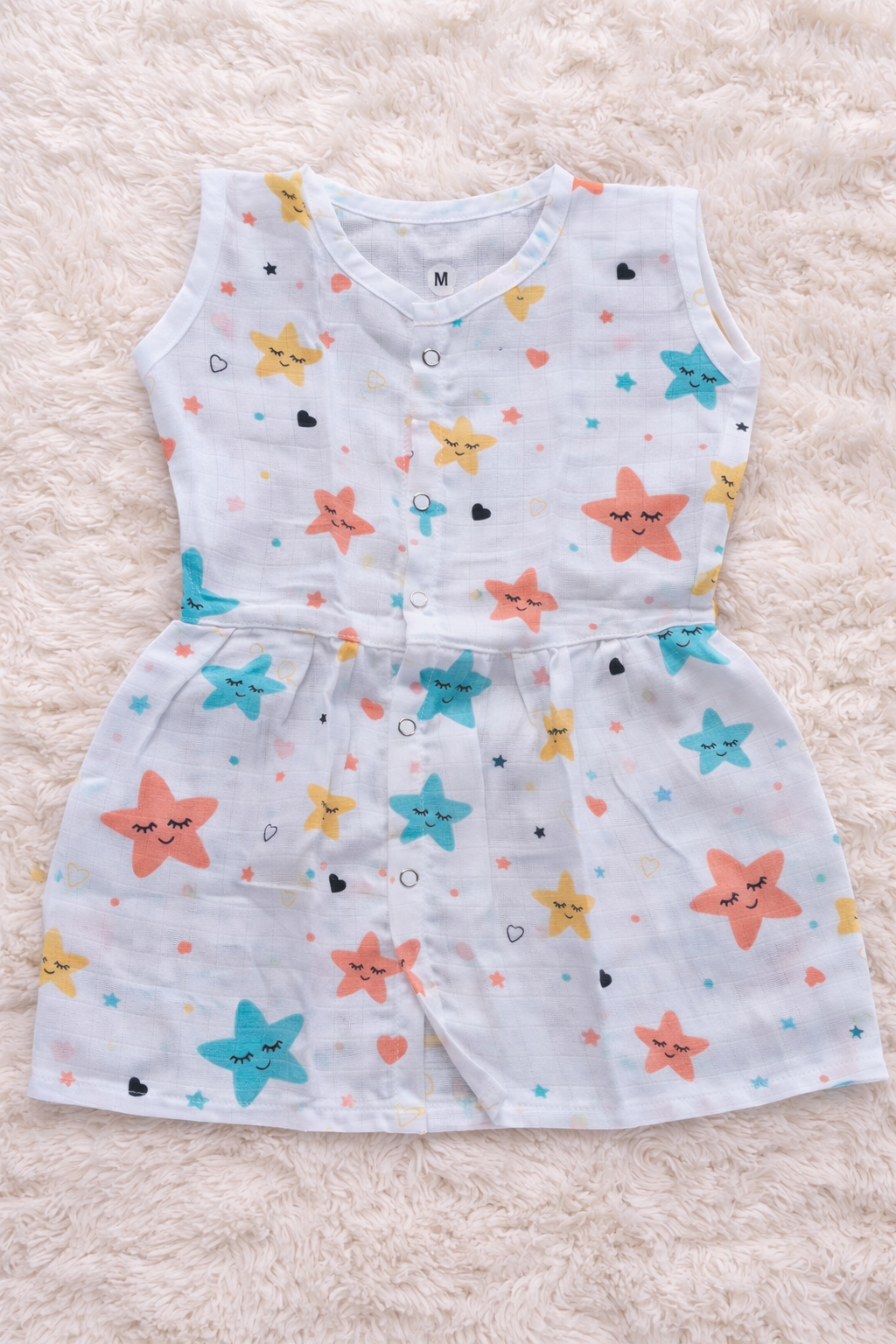 Starry Dreams Baby Sleeveless Muslin Frock “Front Button”