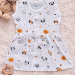 Puppy Pals Printed Muslin "Front Button" Baby Dress