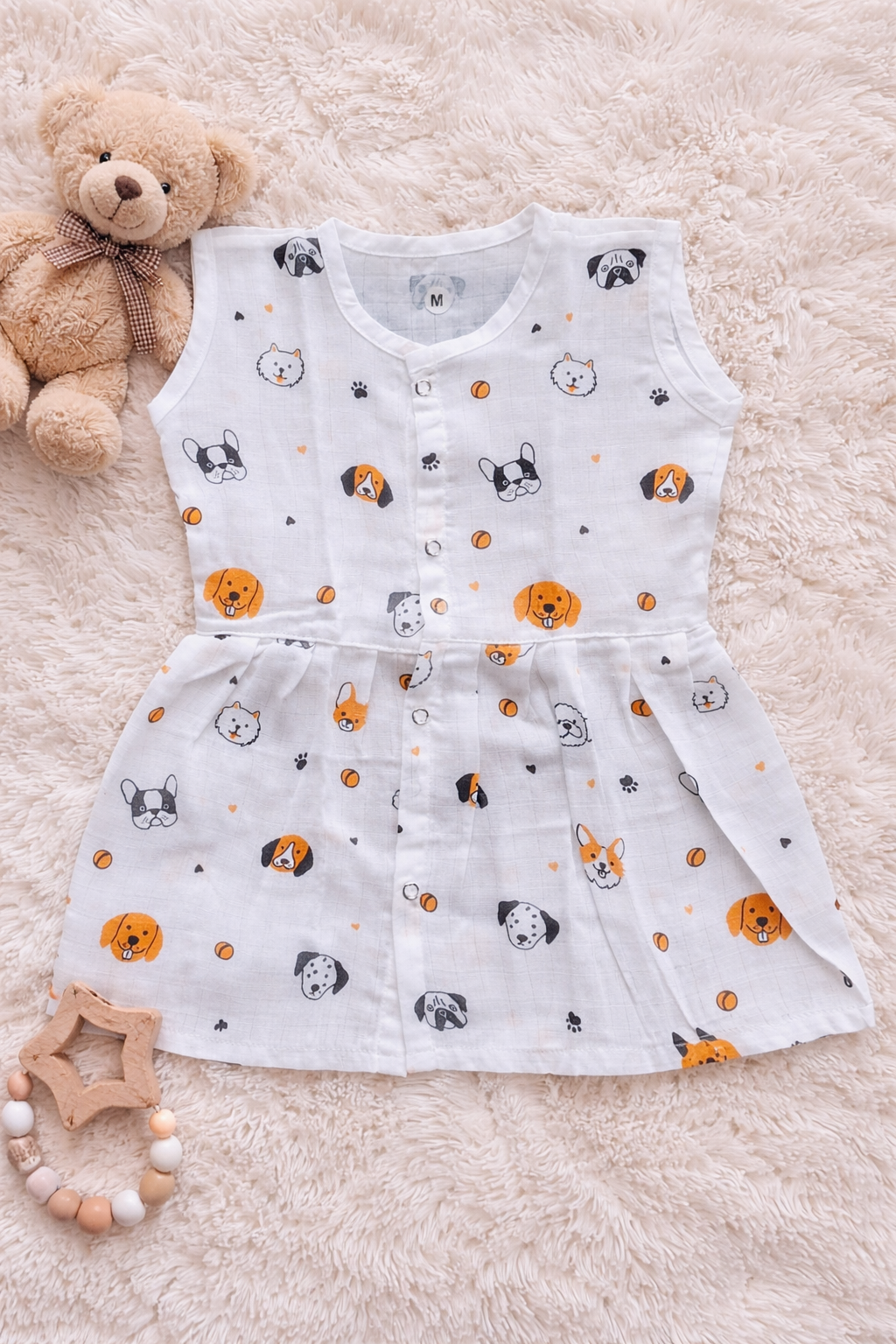 Puppy Pals Printed Muslin "Front Button" Baby Dress