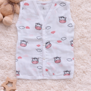 Baby Zebra Print Sleeveless Muslin Button Jabla