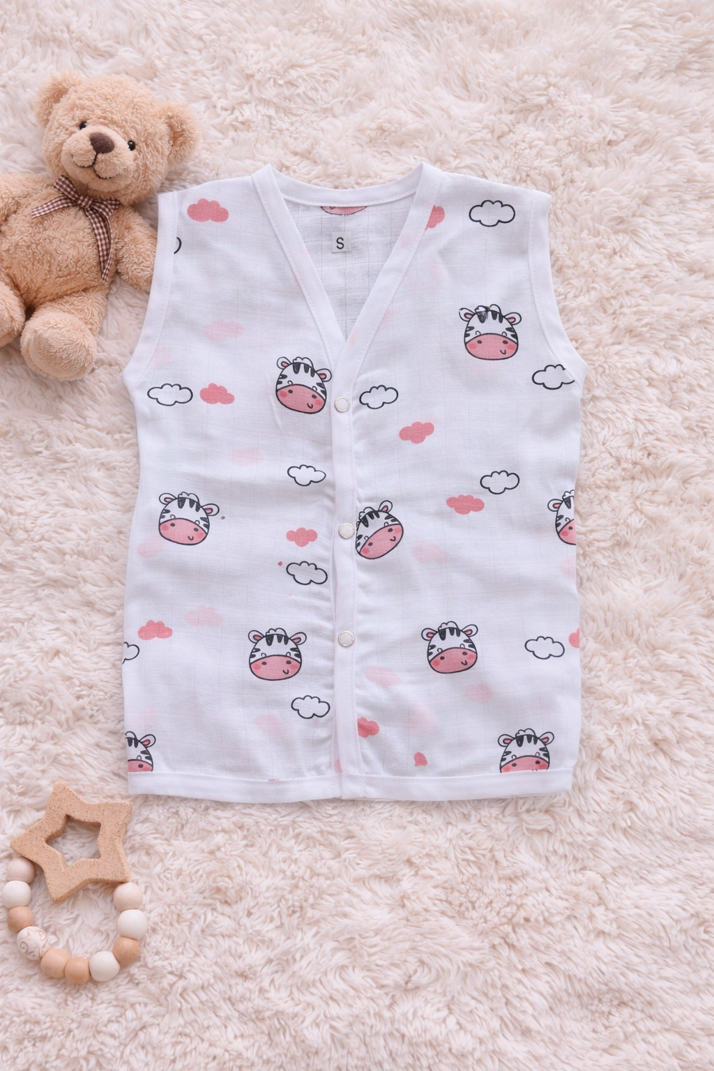 Baby Zebra Print Sleeveless Muslin Button Jabla