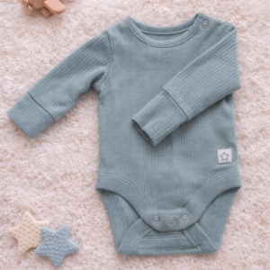 Baby Ribbed Cotton Full Sleeve Onesis - Dusty Blue New