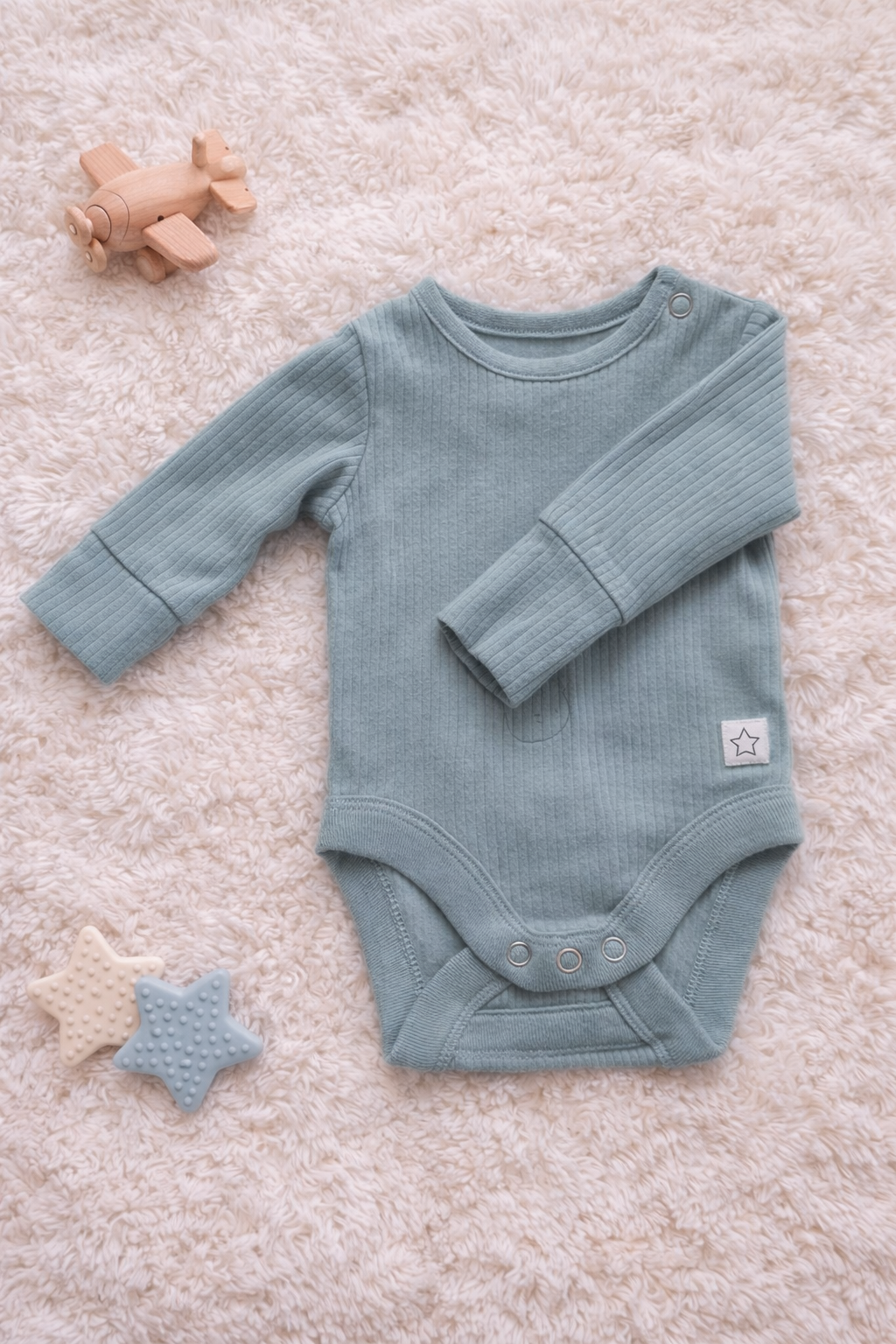 Baby Ribbed Cotton Full Sleeve Onesis - Dusty Blue New