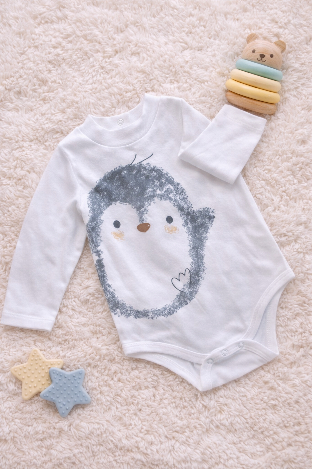 Baby Penguin Print Full Sleeve Cotton Onesie