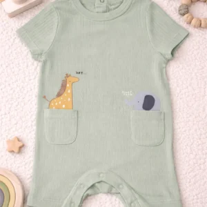 Little Safari Ribbed Shorty Romper - Sage Green