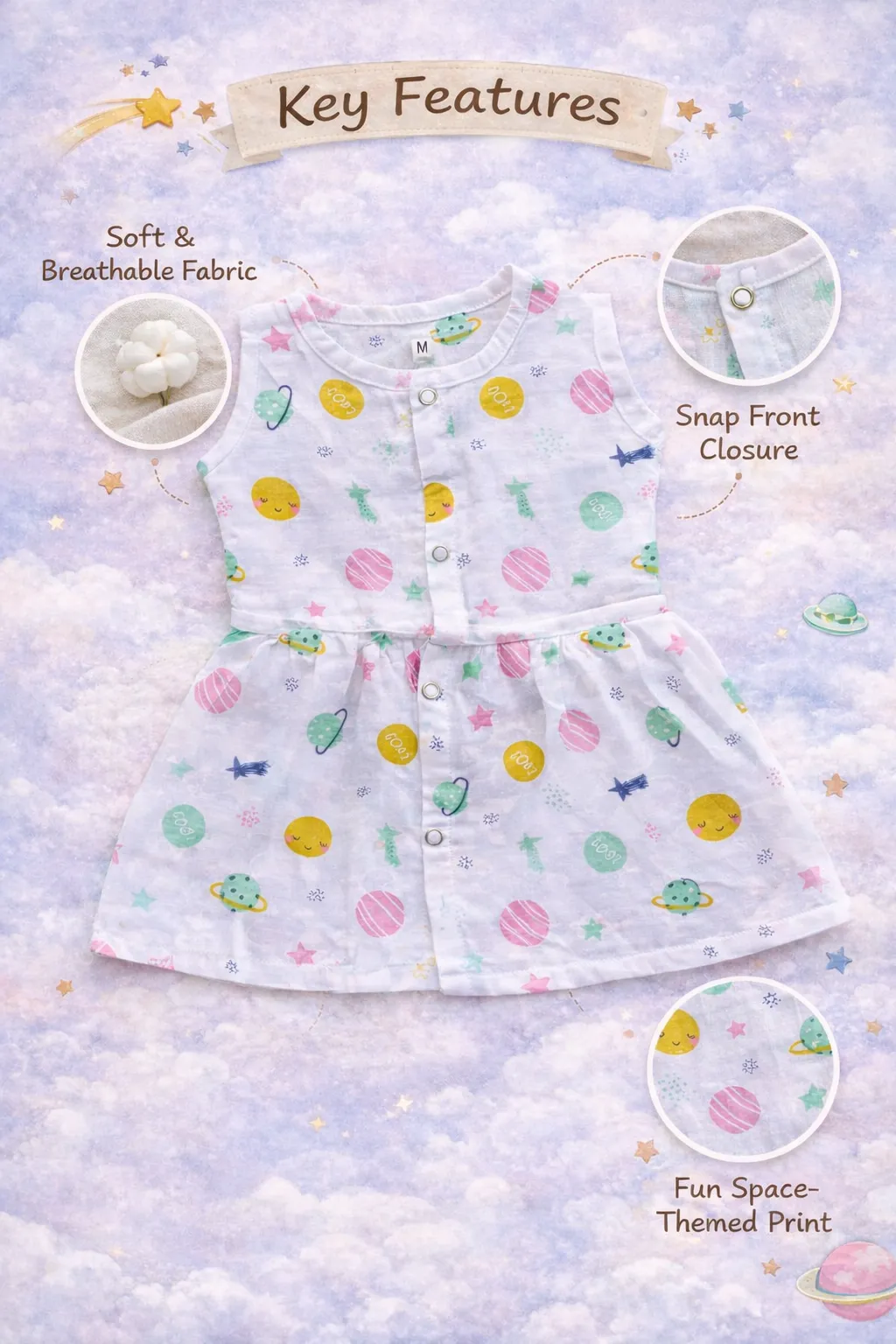 Little Galaxy Muslin "Front Button" Baby Frock - Image 3