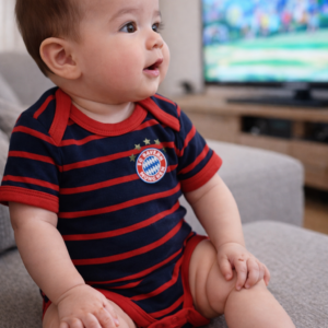 Striped Baby Romper with Snap Closure - Navy Blue & Red