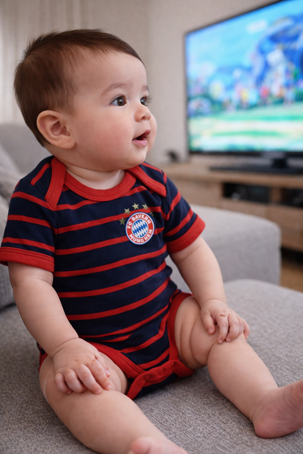 Striped Baby Romper with Snap Closure - Navy Blue & Red