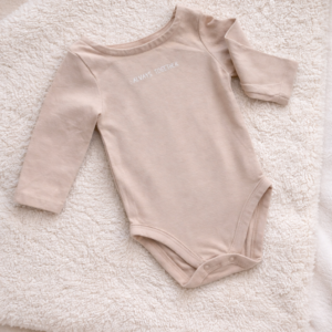 Premium Ribbed Cotton Baby Onesie - Beige (Full Sleeves)