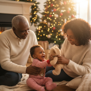 Baby Holiday Reindeer Red & White Striped Footed Romper