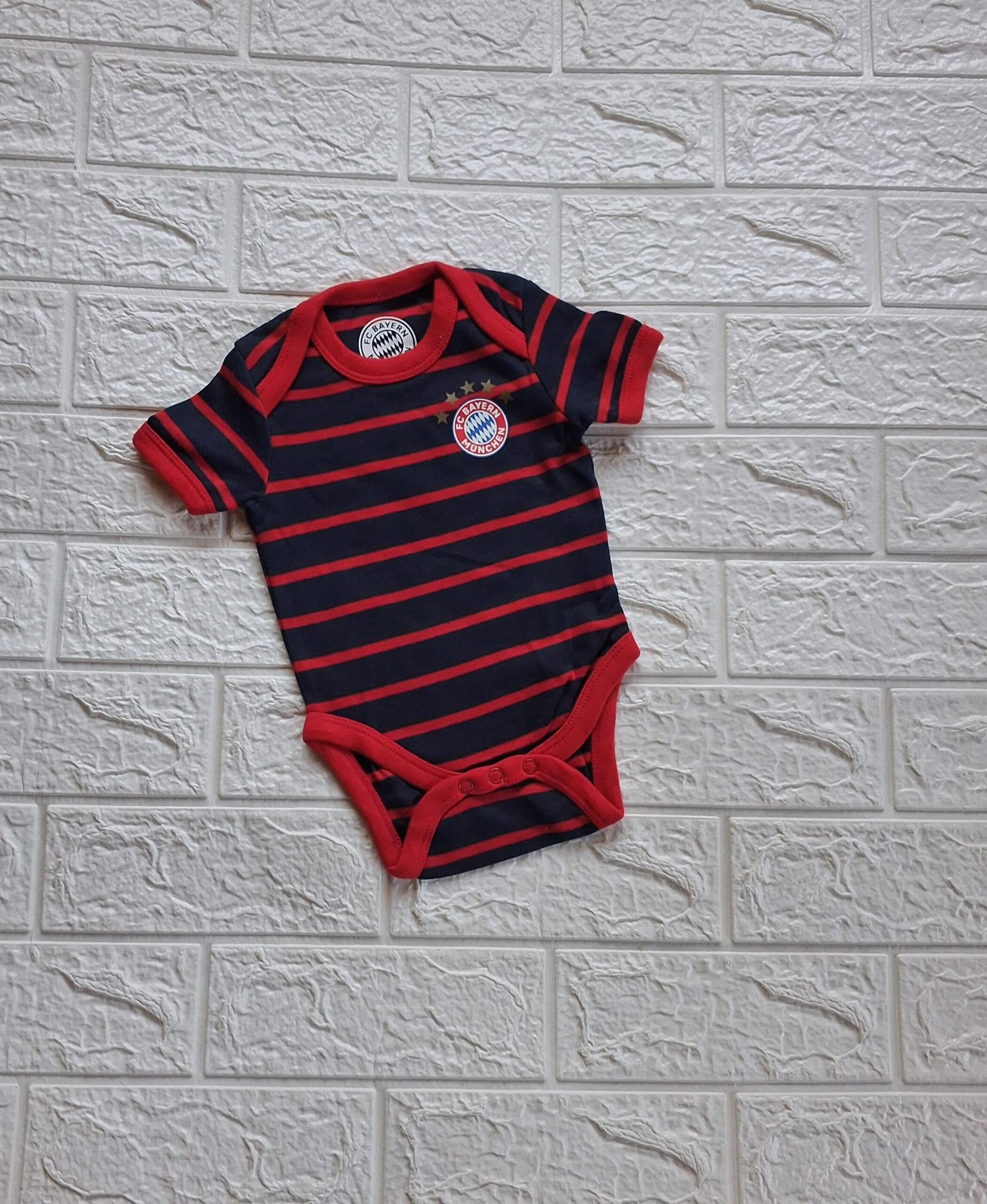Striped Baby Romper with Snap Closure - Navy Blue & Red - Image 3