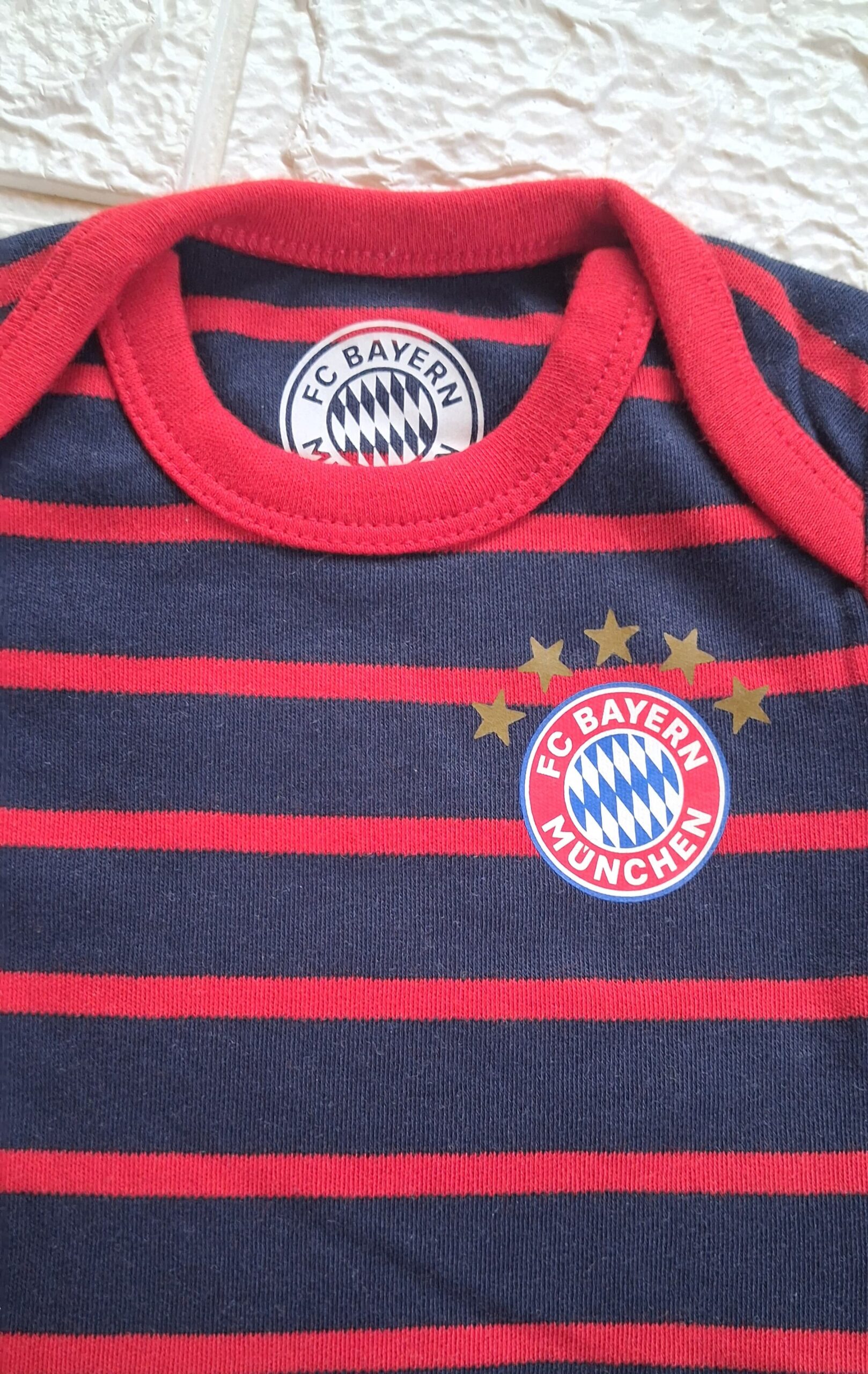 Striped Baby Romper with Snap Closure - Navy Blue & Red - Image 4