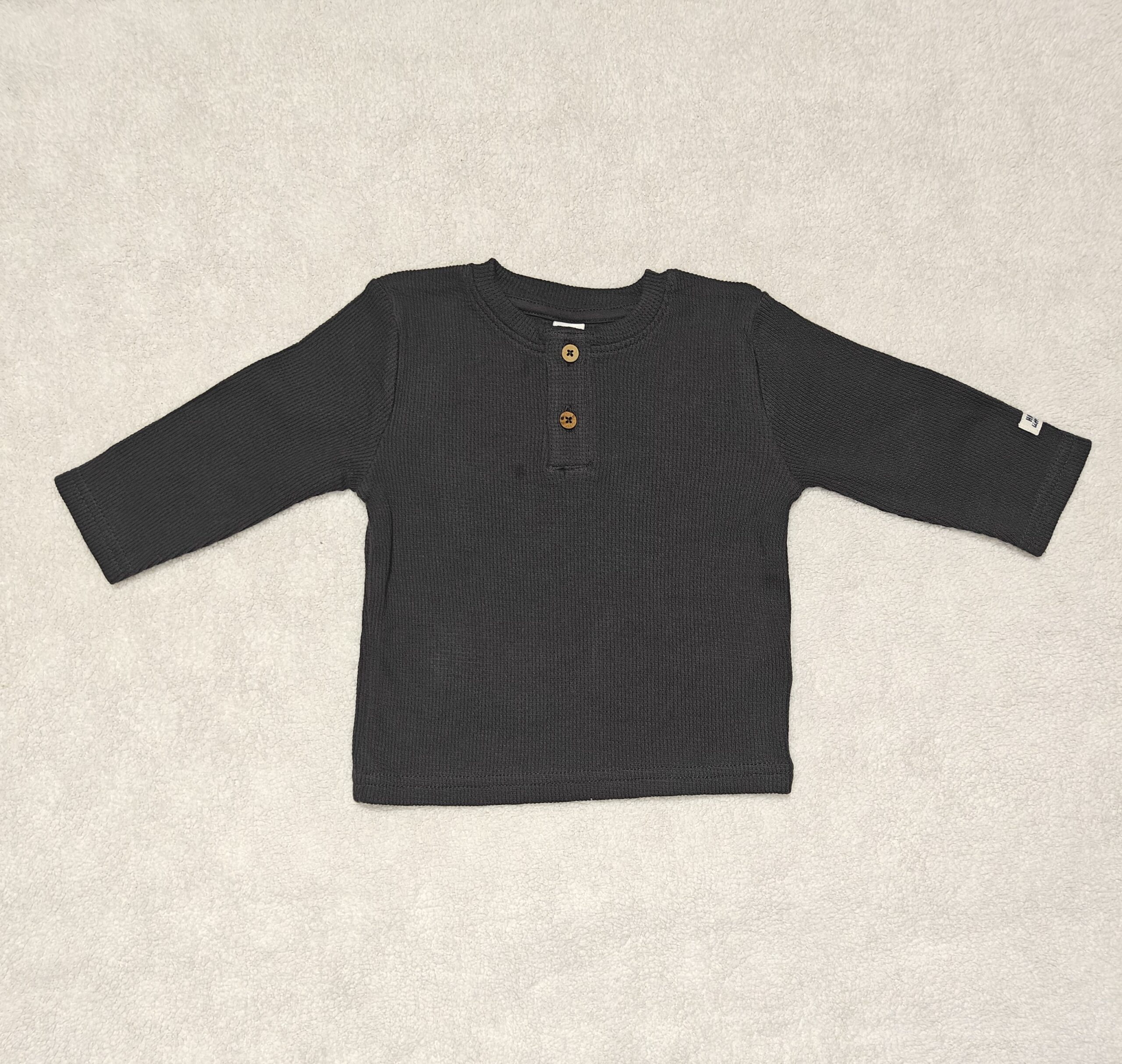 Classic Waffle Knit Henley Top for Babies Dark Grey Done - Image 2