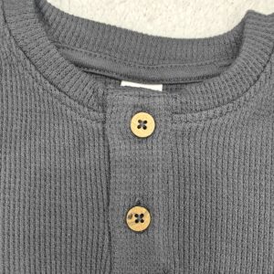 Classic Waffle Knit Henley Top for Babies Dark Grey Done