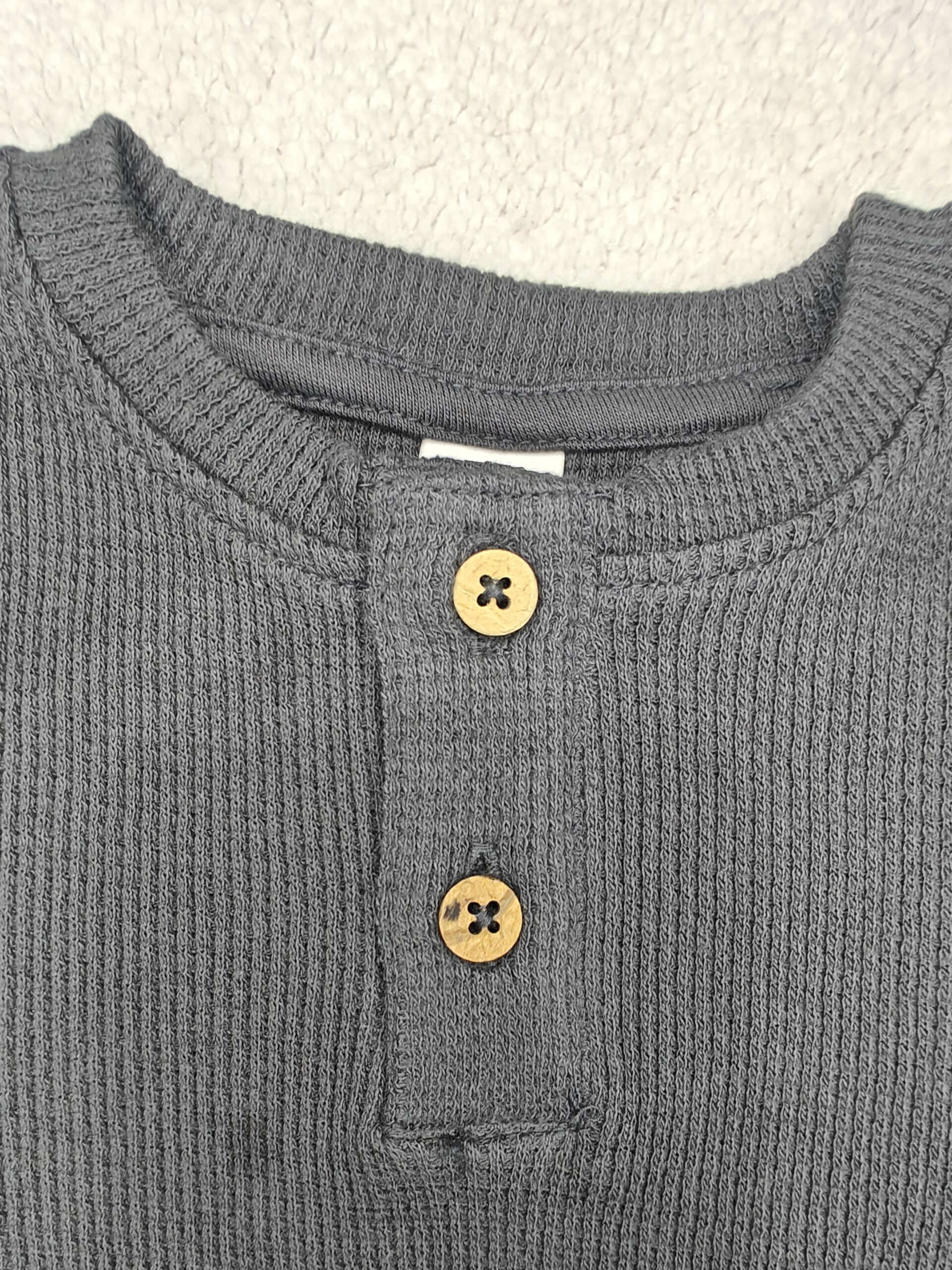 Classic Waffle Knit Henley Top for Babies Dark Grey Done
