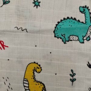 Baby Unisex Sleeveless Muslin Jabla - Cute Dinosaur Print (Front Open)