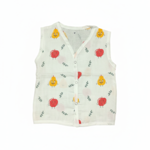 Baby Unisex Sleeveless Muslin Jabla - Fruit Print (Front Open)