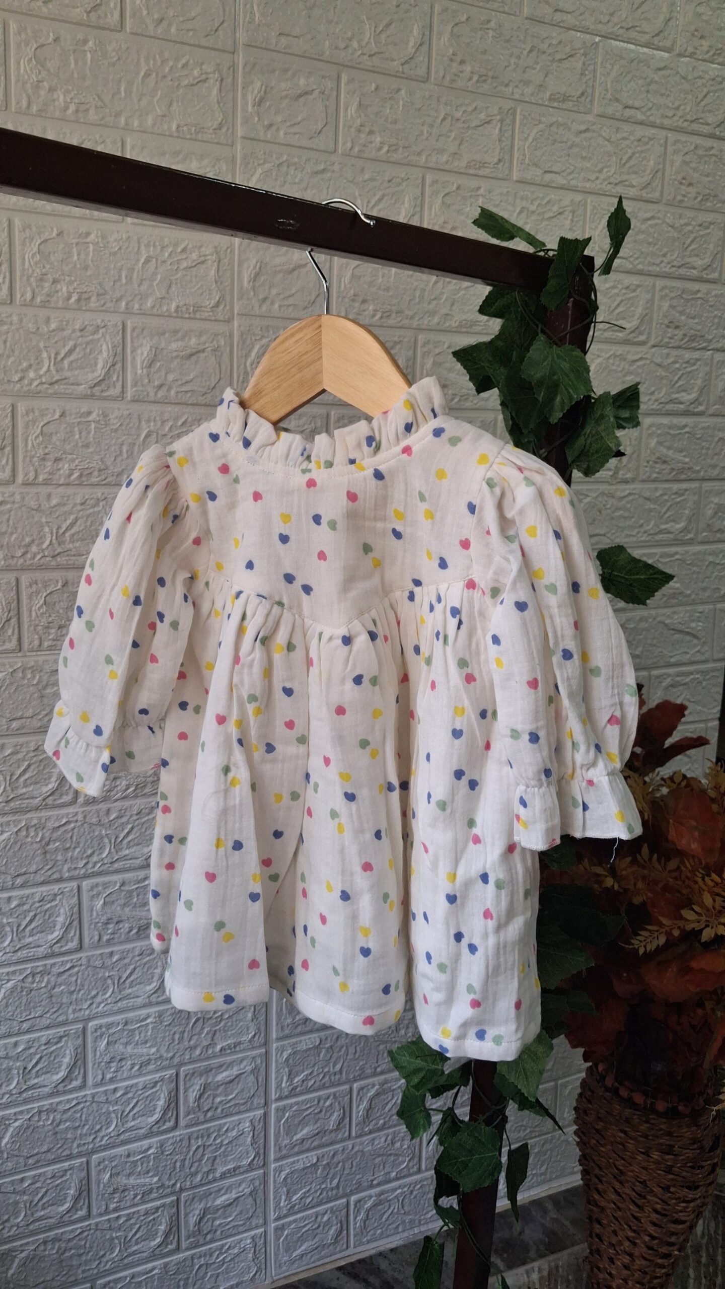 Rainbow Heart Muslin Baby Dress