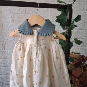 Blue Ruffle Collar Muslin Dress