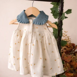 Blue Ruffle Collar Muslin Dress